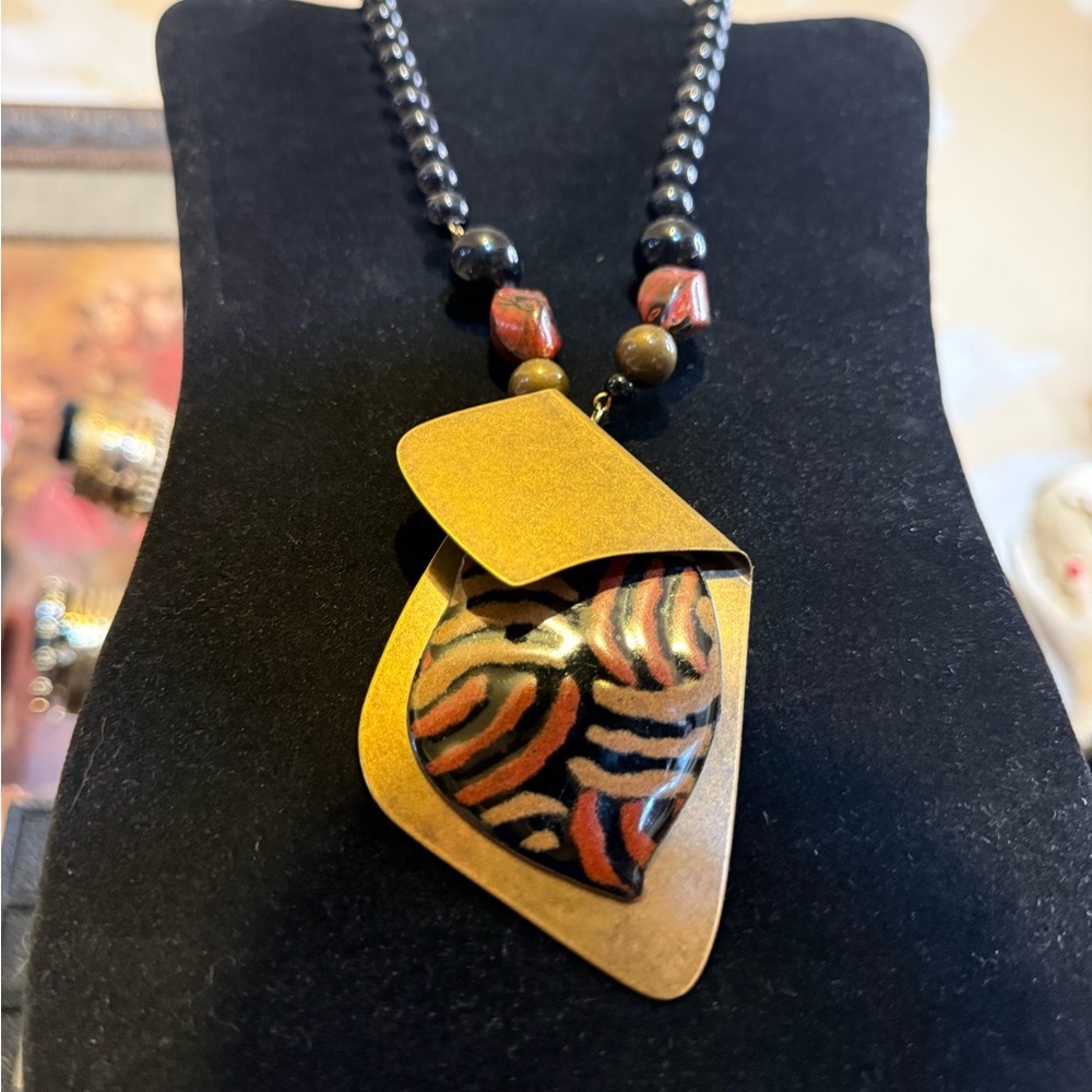 Gold and Black Pendant Necklace